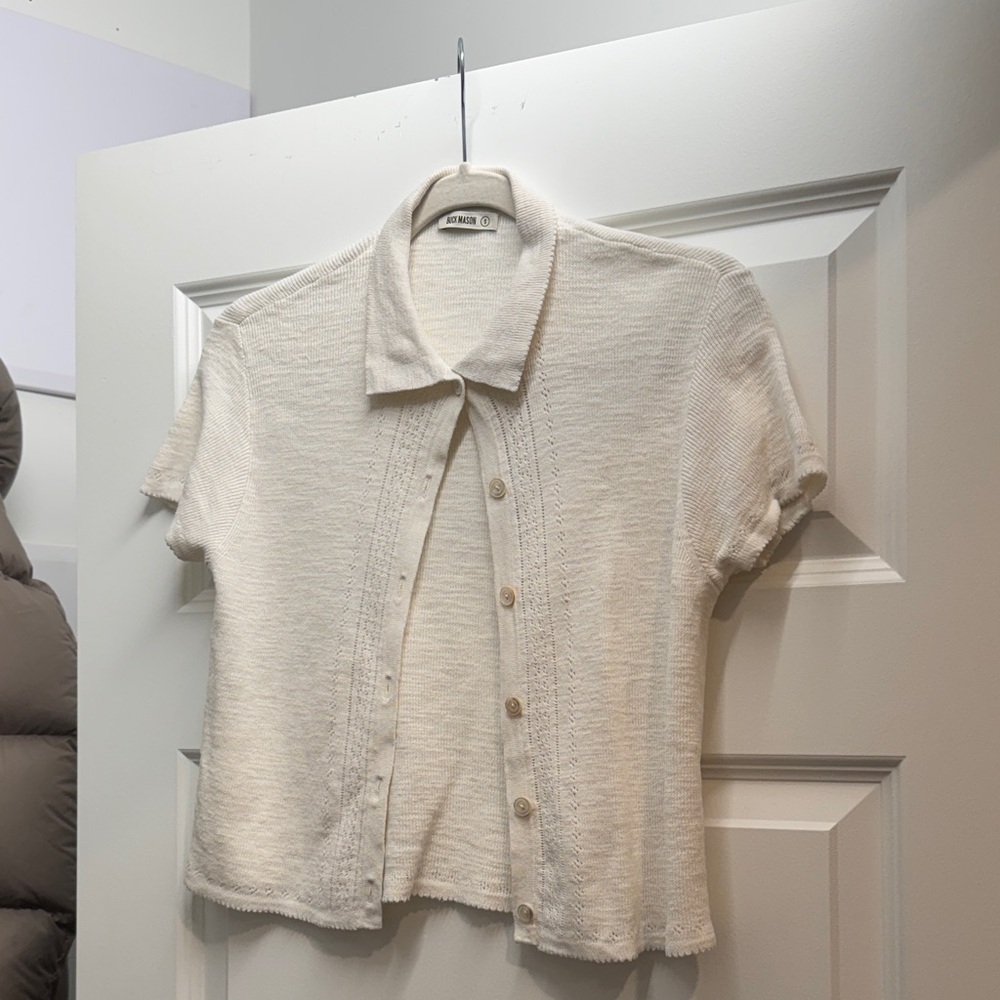 Buck Mason Cream Button Down Short Sleeve Top